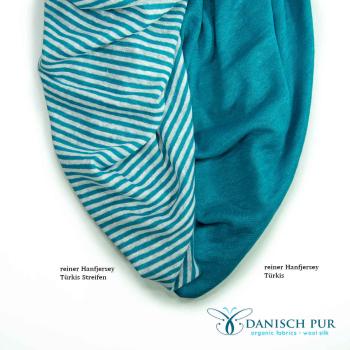 Preview: Bio reiner Hanfjersey (kba) - Türkis Streifen
