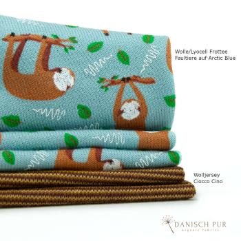 Preview: Bio Lyocell/Wollfrottee Faultiere auf Arctic Blue