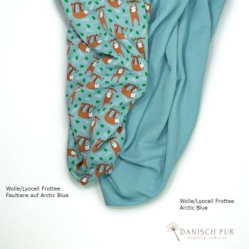 Preview: Bio Lyocell/Wollfrottee Faultiere auf Arctic Blue
