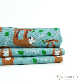 Bio Lyocell/Wollfrottee Faultiere auf Arctic Blue