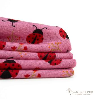 Bio Lyocell/Wollfrottee Marienkäfer auf Pfingsrose