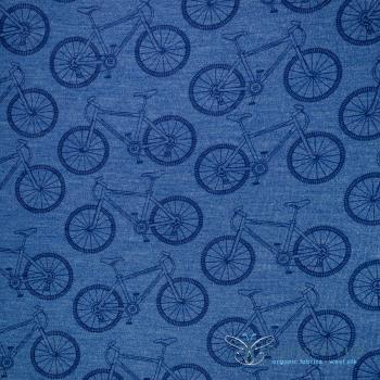Bio Wolle/Seide - Fahrräder auf Nachtblau