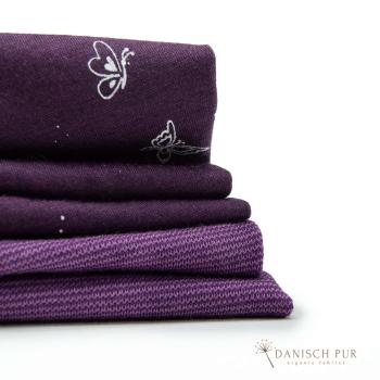 Preview: Bio Wolle Seide Singlejersey Schmetterlinge auf Aubergine