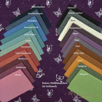 Preview: Bio Wolle Seide Singlejersey Schmetterlinge auf Aubergine