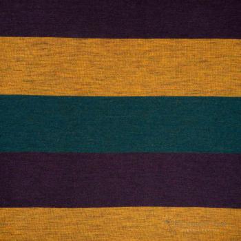 Preview: Bio Woll-Jacquard Blockstreifen Senf Ocean Petrol Aubergine(Merino, kbt, mulesingfrei)
