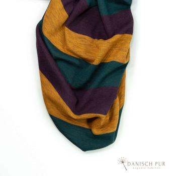 Bio Woll-Jacquard Blockstreifen Senf Ocean Petrol Aubergine(Merino, kbt, mulesingfrei)
