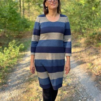 Preview: Bio Woll-Jacquard Blockstreifen in Blautönen(Merino, kbt, mulesingfrei)