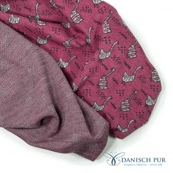 Bio Wolljersey Jacquard Gänse auf Lampone meliert