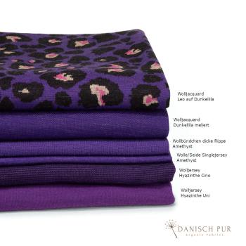 Preview: Bio Woll-Jacquard Leo Lila Schwarz(Merino, kbt, mulesingfrei)