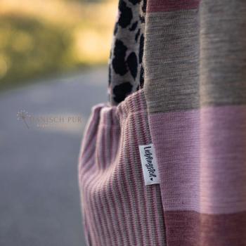 Preview: Bio Woll-Jacquard Blockstreifen Rosenholz Taupe Rose(Merino, kbt, mulesingfrei)