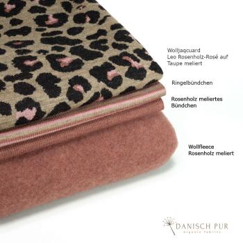 Preview: Bio Woll-Jacquard Leo Schwarz Rosenholz Taupe Rose(Merino, kbt, mulesingfrei)