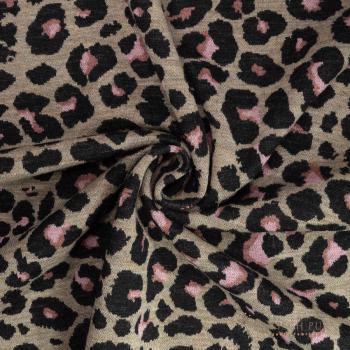 Preview: Bio Woll-Jacquard Leo Schwarz Rosenholz Taupe Rose(Merino, kbt, mulesingfrei)