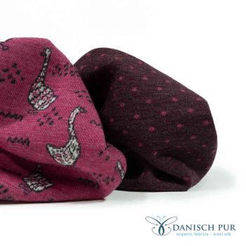 Bio Wolljersey Jacquard Gänse auf Lampone meliert