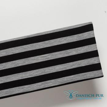 Preview: Bio Wolljersey Wollinterlock Blockstreifen hellgrau meliert Schwarz (Merino, kbt, mulesingfrei)