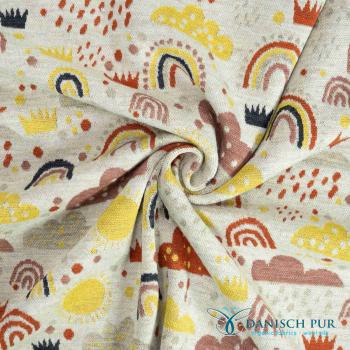 Bio Wolljersey Jacquard Regenbogen auf Ecru