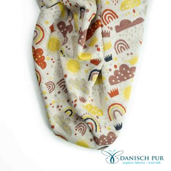 Bio Wolljersey Jacquard Regenbogen auf Ecru