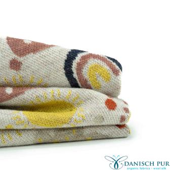Bio Wolljersey Jacquard Regenbogen auf Ecru
