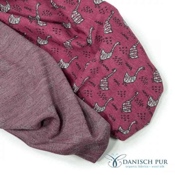 Bio Wolljersey Jacquard Gänse auf Lampone meliert