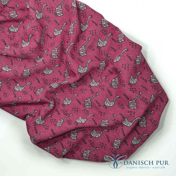 Bio Wolljersey Jacquard Gänse auf Lampone meliert