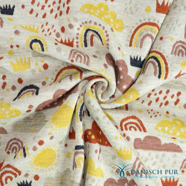 Bio Wolljersey Jacquard Regenbogen auf Ecru