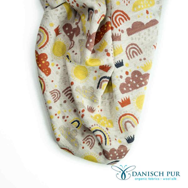 Bio Wolljersey Jacquard Regenbogen auf Ecru